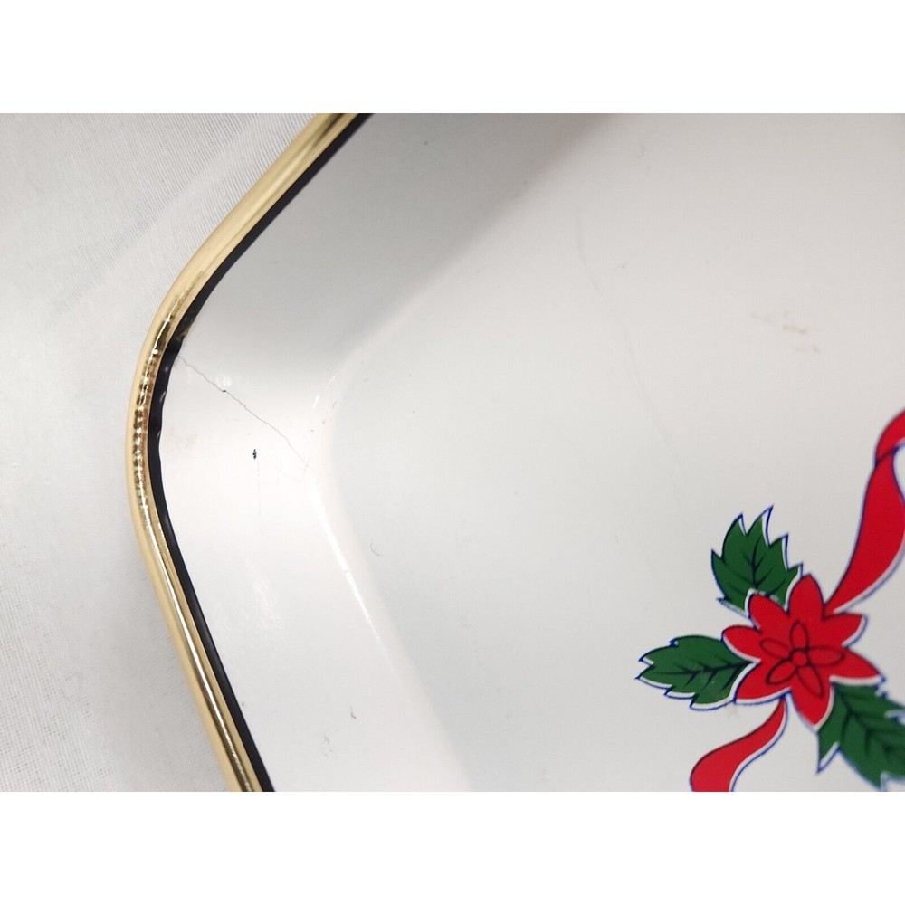 Vintage LACQUER WARE Christmas Holiday Serving Tray 18" x 11" Gold Trim Tea Tray - Picture 7 of 10